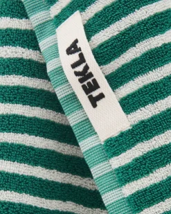 Tekla Hand towel, teal green stripes
