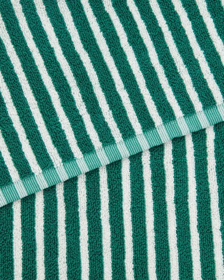 Tekla Hand towel, teal green stripes