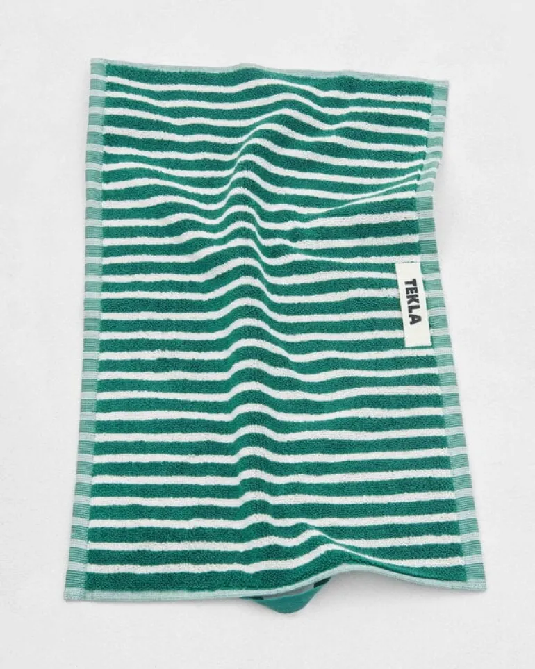Tekla Hand towel, teal green stripes