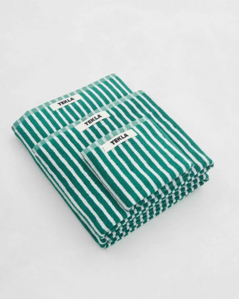 Tekla Hand towel, teal green stripes