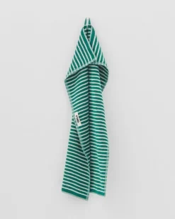 Tekla Hand towel, teal green stripes