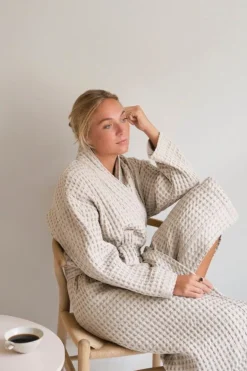 The Organic Company Big Waffle bathrobe, stone