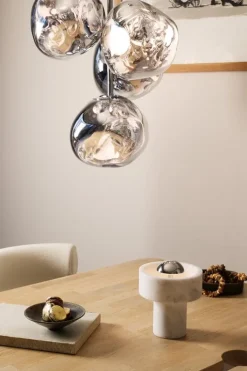 Tom Dixon Stone portable LED table lamp, white marble - silver