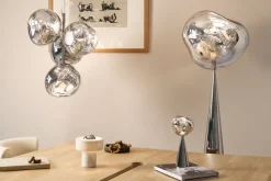 Tom Dixon Stone portable LED table lamp, white marble - silver