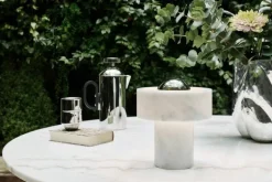 Tom Dixon Stone portable LED table lamp, white marble - silver