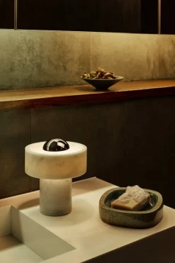 Tom Dixon Stone portable LED table lamp, white marble - silver