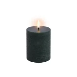 Uyuni Lighting LED pillar candle, 7,8 x 10 cm, rustic texture, pine green
