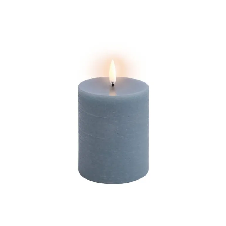 Uyuni Lighting LED pillar candle, 7,8 x 10 cm, rustic texture, hazy blue