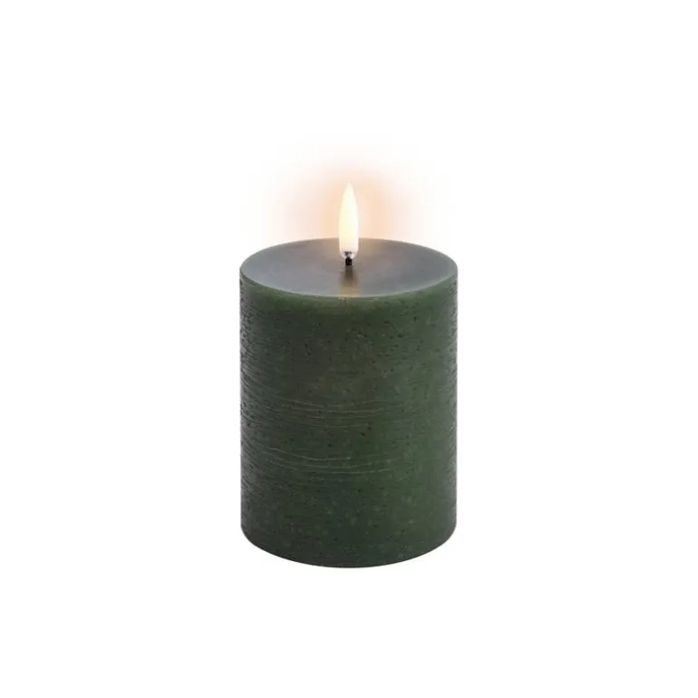 Uyuni Lighting LED pillar candle, 7,8 x 10 cm, rustic texture, olive green