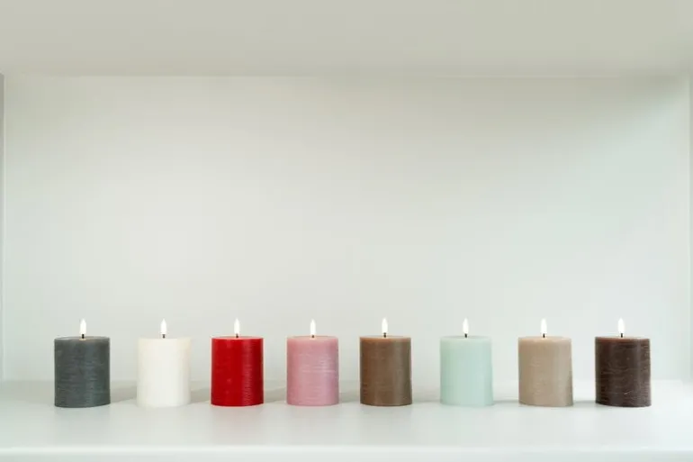 Uyuni Lighting LED pillar candle, 7,8 x 10 cm, rustic texture, olive green