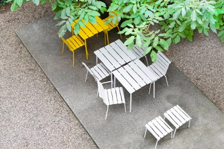 valerie_objects Aligned dining table, 70 x 70 cm, yellow