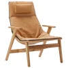 Viccarbe Ace armchair with headrest, matt oak - ochre leather