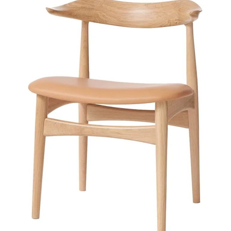 Warm Nordic Cow Horn chair, oiled oak - leather