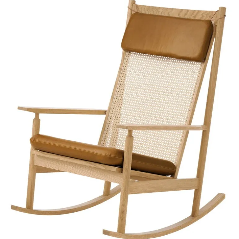 Warm Nordic Swing rocking chair, oak - Nevada cognac leather