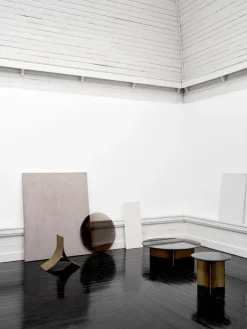 Wendelbo Arc coffee table, small, brown glass - bronze patinated steel