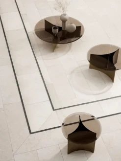 Wendelbo Arc coffee table, large, brown glass - bronze patinated steel