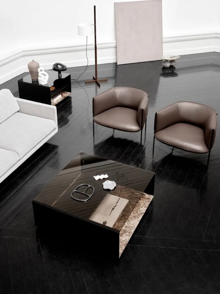 Wendelbo Expose coffee table, medium, brown glass - Emperador marble