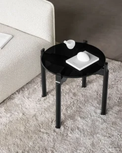 Wendelbo Notch side table, round, S, black glass-black stained oak