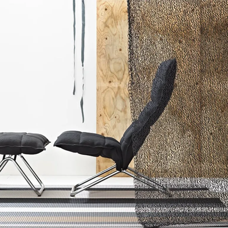 Woodnotes K chair, narrow, tubular base, stone/black