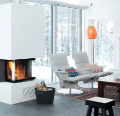 Woodnotes K chair with armrests, swivel plate base, stone/white