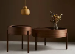 Woud Arc side table, matt lacquered walnut