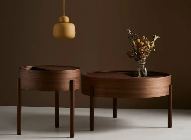 Woud Arc side table, matt lacquered walnut