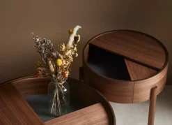 Woud Arc side table, matt lacquered walnut