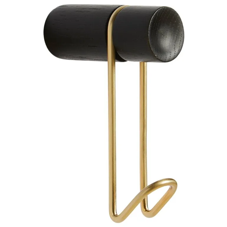 Woud Around wall hanger, small, black painted oak - brass