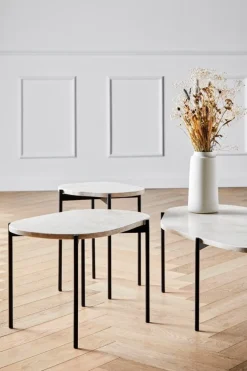 Woud La Terra occasional table, S, ivory travertine - black