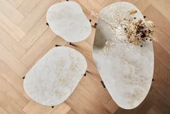 Woud La Terra occasional table, L, ivory travertine - black