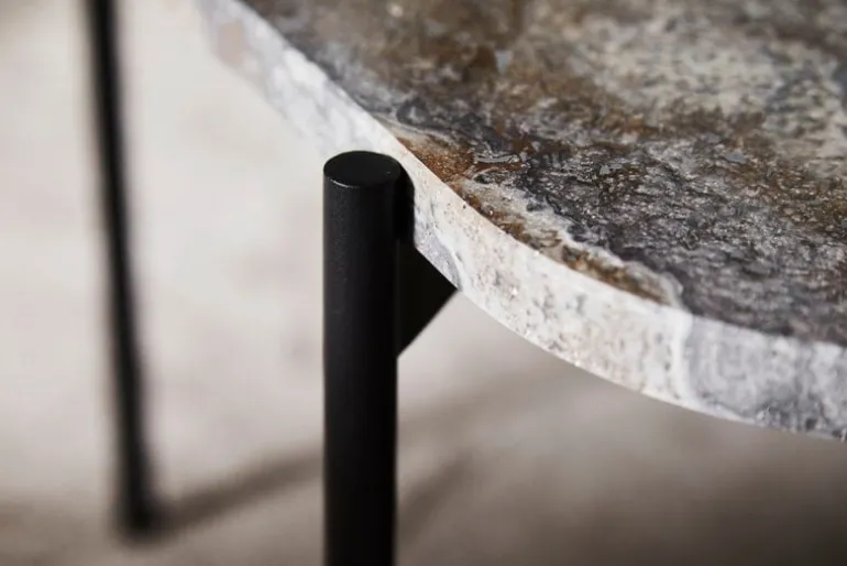 Woud La Terra occasional table, L, grey melange travertine - black