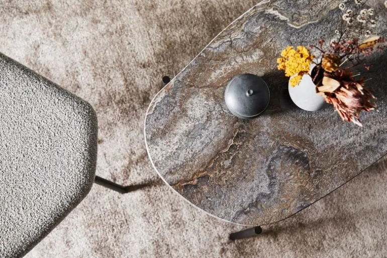 Woud La Terra occasional table, L, grey melange travertine - black