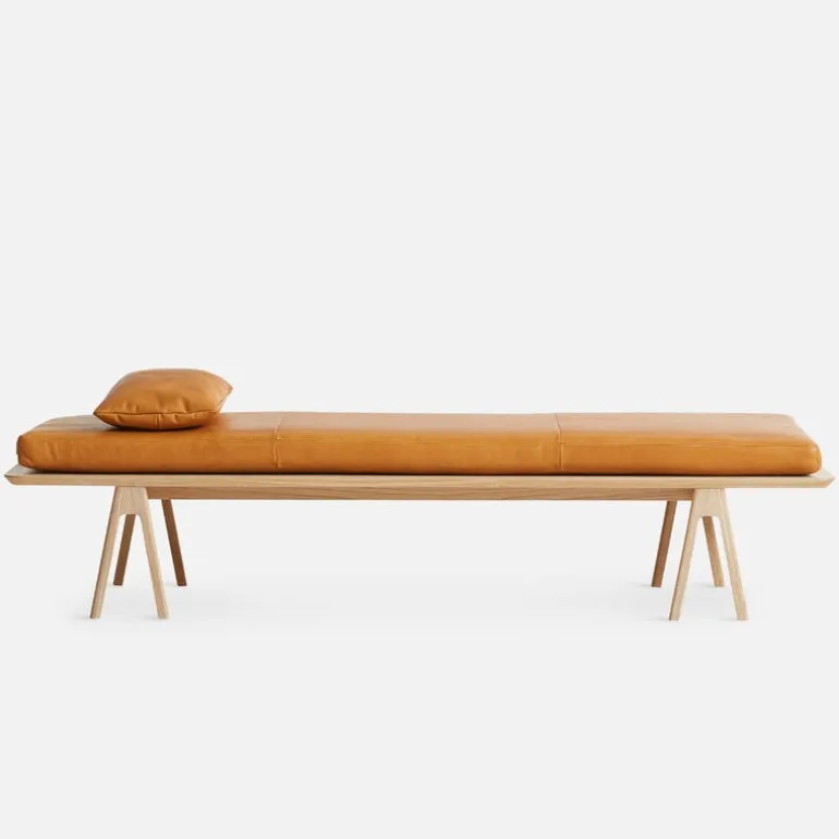 Woud Level daybed, white pigmented oak - cognac leather Envy