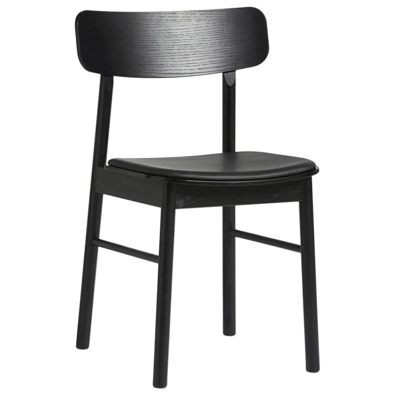 Woud Soma dining chair, black painted ash - black leather