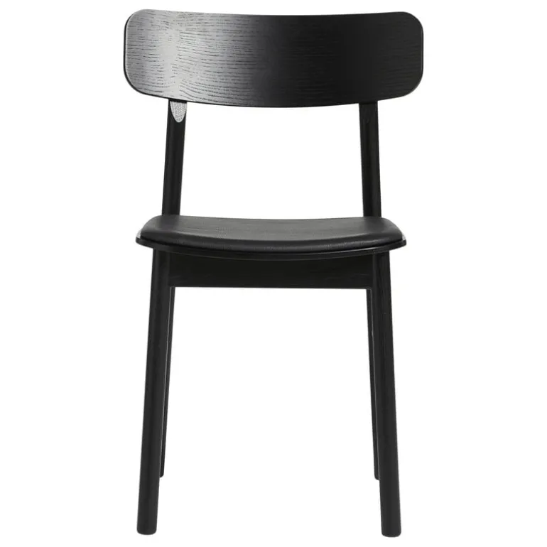 Woud Soma dining chair, black painted ash - black leather