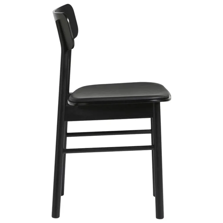 Woud Soma dining chair, black painted ash - black leather