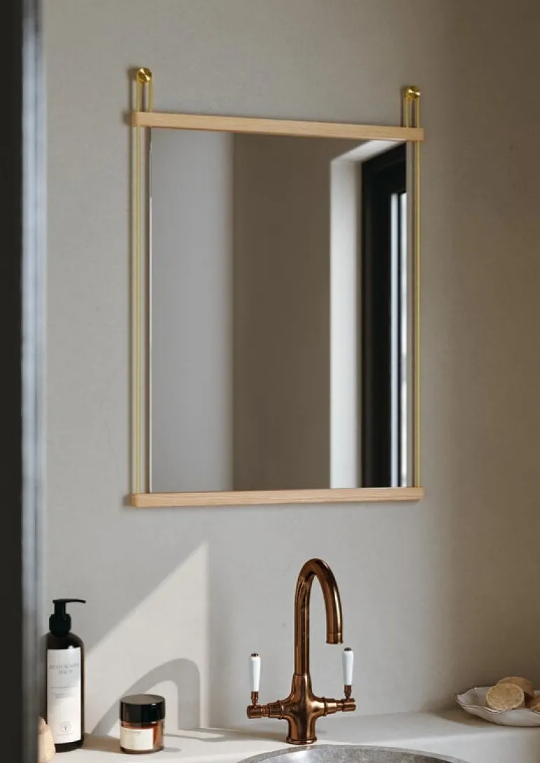 Woud Suspended mirror, 50 x 70 cm, white lacquered oak - brass