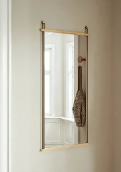 Woud Suspended mirror, 50 x 114 cm, white lacquered oak - brass