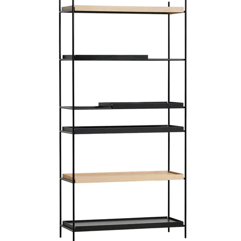 Woud Tray shelf, high, 2 oak - 2+2 black