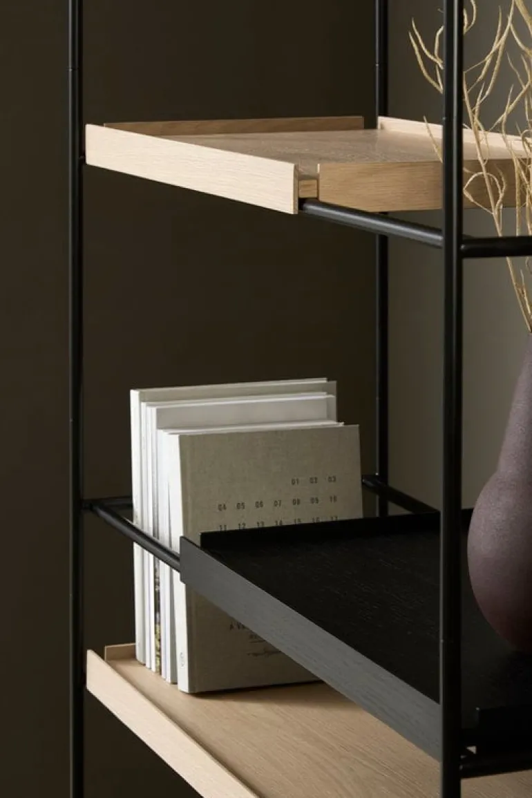 Woud Tray shelf, high, 2 oak - 2+2 black