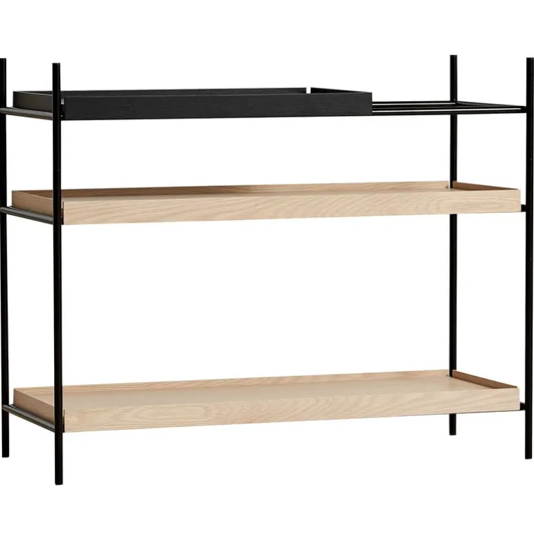 Woud Tray shelf, low, 1 black - 2 oak