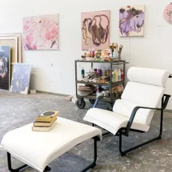 Yrjö Kukkapuro Remmi ottoman, black - white leather