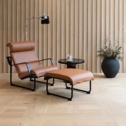 Yrjö Kukkapuro Remmi ottoman, black - cognac leather